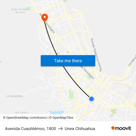 Avenida Cuauhtémoc, 1800 to Unea Chihuahua map