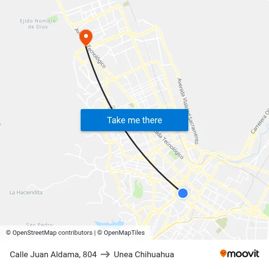 Calle Juan Aldama, 804 to Unea Chihuahua map