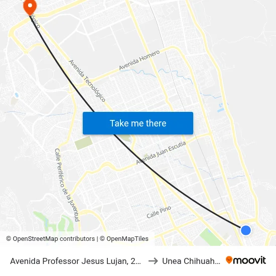 Avenida Professor Jesus Lujan, 2304 to Unea Chihuahua map