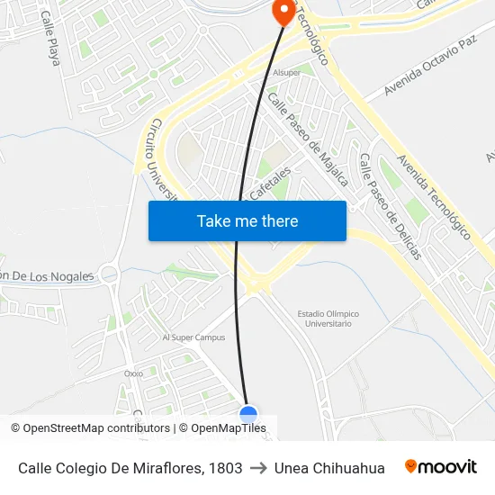 Calle Colegio De Miraflores, 1803 to Unea Chihuahua map
