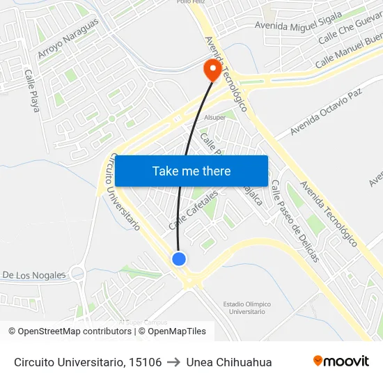 Circuito Universitario, 15106 to Unea Chihuahua map