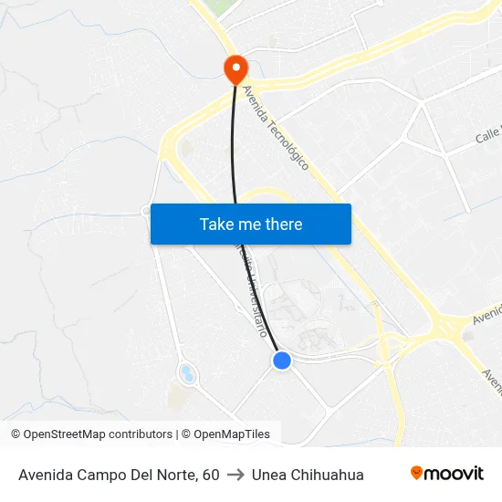 Avenida Campo Del Norte, 60 to Unea Chihuahua map