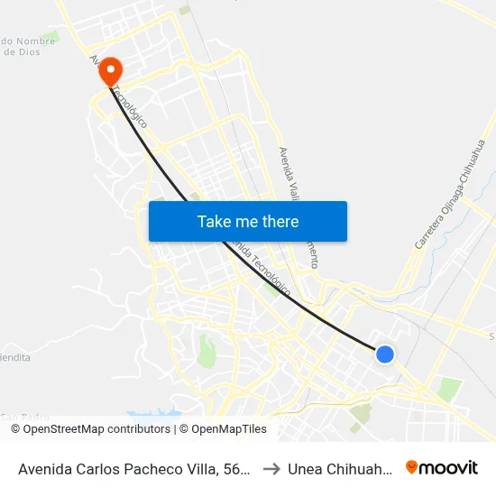 Avenida Carlos Pacheco Villa, 5609 to Unea Chihuahua map