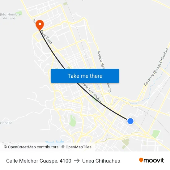 Calle Melchor Guaspe, 4100 to Unea Chihuahua map