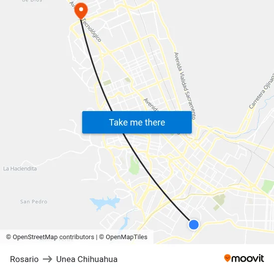 Rosario to Unea Chihuahua map