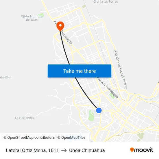 Lateral Ortiz Mena, 1611 to Unea Chihuahua map
