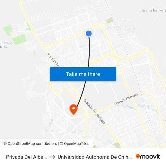 Privada Del Alba, 1301_43 to Universidad Autonoma De Chihuahua Campus 2 map