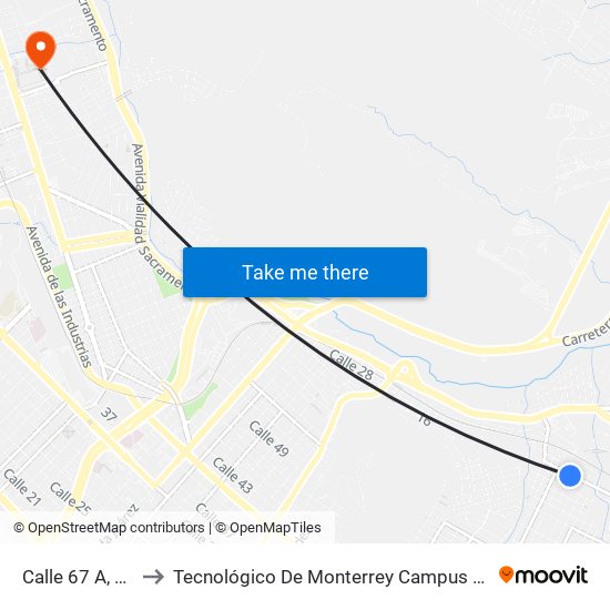Calle 67 A, 5609 to Tecnológico De Monterrey Campus Chihuahua map