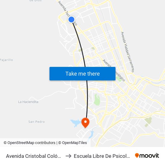 Avenida Cristobal Colón, 14904 to Escuela Libre De Psicología A.C. map