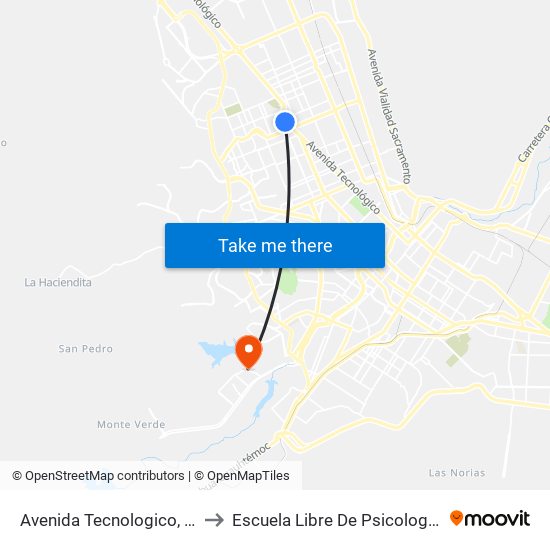 Avenida Tecnologico, 8301 to Escuela Libre De Psicología A.C. map