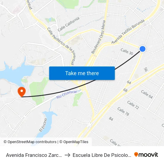 Avenida Francisco Zarco, 2801 to Escuela Libre De Psicología A.C. map
