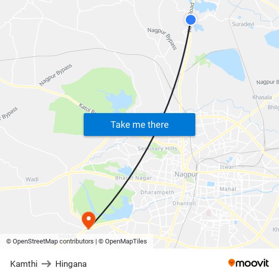 Kamthi to Hingana map