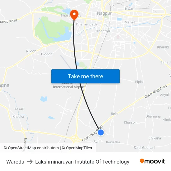 Waroda to Lakshminarayan Institute Of Technology map