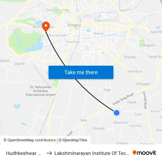 Hudhkeshwar Khurd to Lakshminarayan Institute Of Technology map