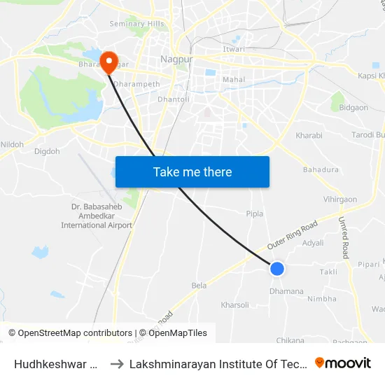 Hudhkeshwar Khurd to Lakshminarayan Institute Of Technology map