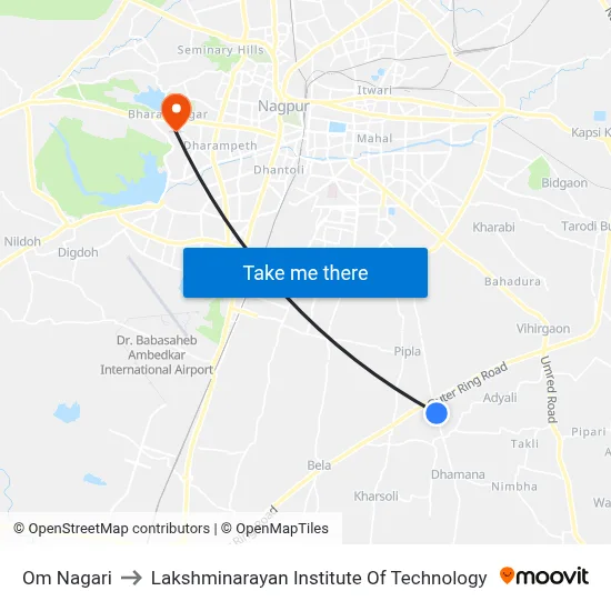 Om Nagari to Lakshminarayan Institute Of Technology map