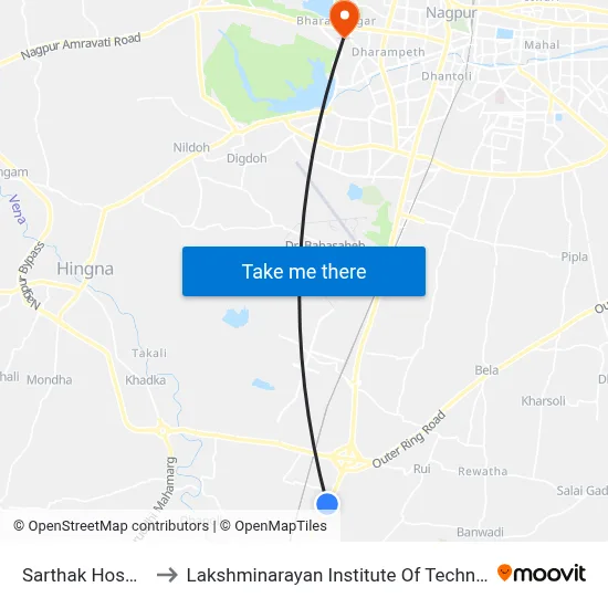 Sarthak Hospital to Lakshminarayan Institute Of Technology map