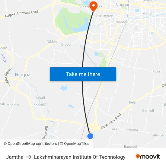 Jamtha to Lakshminarayan Institute Of Technology map