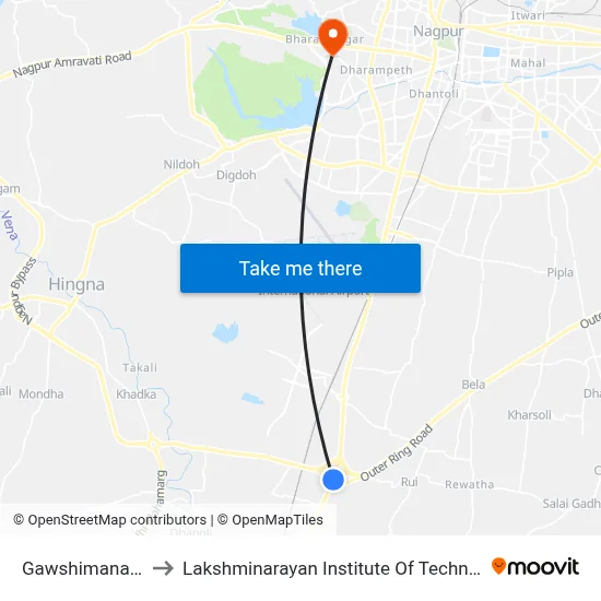 Gawshimanapur to Lakshminarayan Institute Of Technology map
