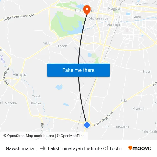 Gawshimanapur to Lakshminarayan Institute Of Technology map