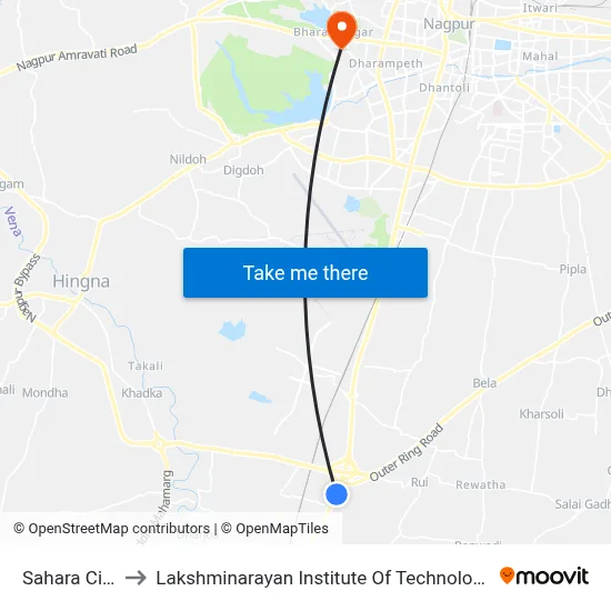 Sahara City to Lakshminarayan Institute Of Technology map
