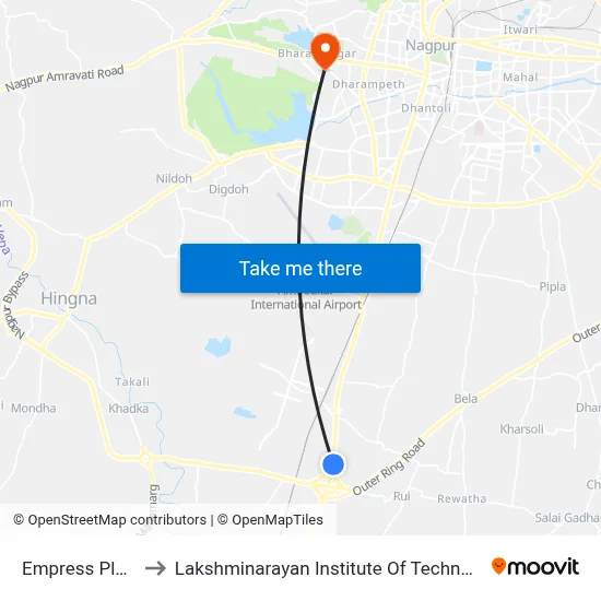 Empress Place to Lakshminarayan Institute Of Technology map