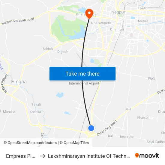 Empress Place to Lakshminarayan Institute Of Technology map