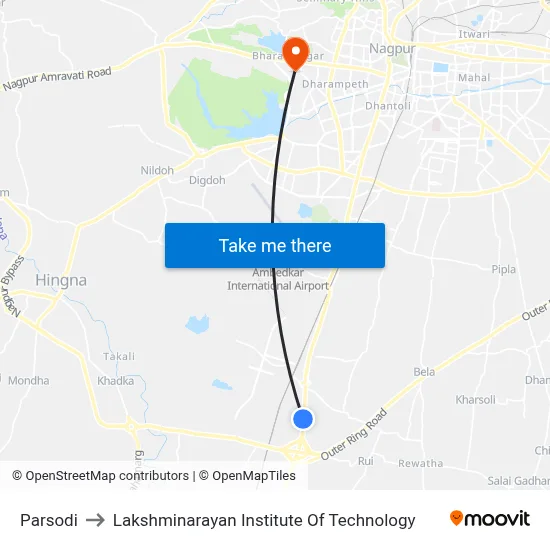 Parsodi to Lakshminarayan Institute Of Technology map