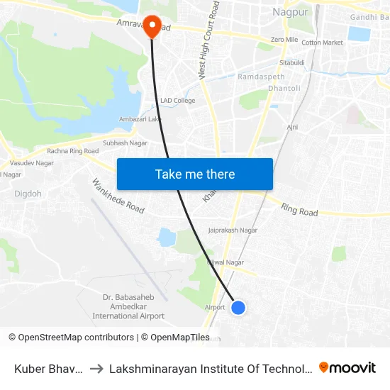 Kuber Bhavan to Lakshminarayan Institute Of Technology map