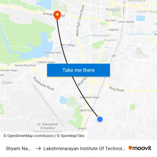 Shyam Nagar to Lakshminarayan Institute Of Technology map