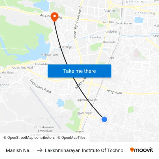 Manish Nagar to Lakshminarayan Institute Of Technology map