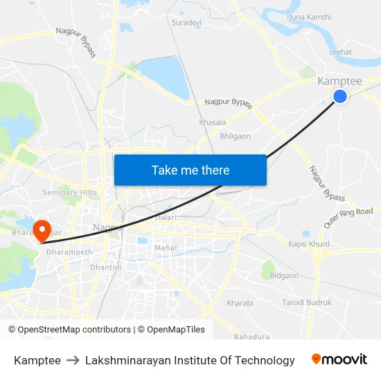 Kamptee to Lakshminarayan Institute Of Technology map