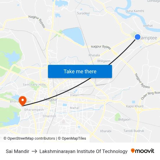 Sai Mandir to Lakshminarayan Institute Of Technology map