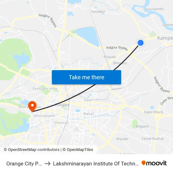 Orange City Park to Lakshminarayan Institute Of Technology map