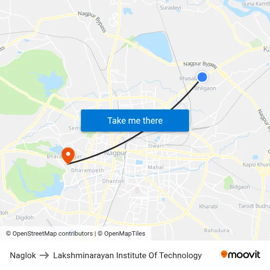 Naglok to Lakshminarayan Institute Of Technology map