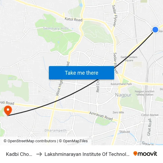 Kadbi Chowk to Lakshminarayan Institute Of Technology map