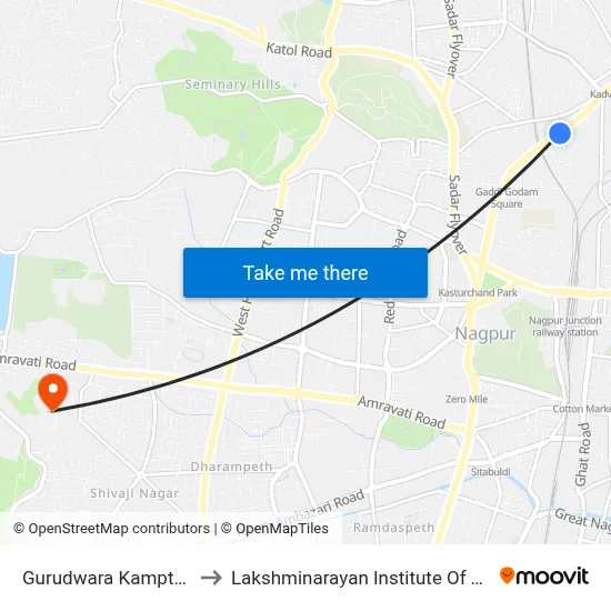 Gurudwara Kamptee Road to Lakshminarayan Institute Of Technology map