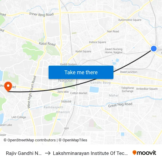 Rajiv Gandhi Nagar to Lakshminarayan Institute Of Technology map