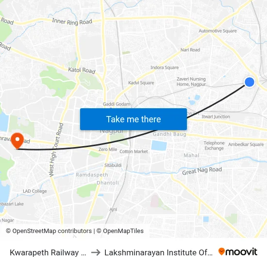 Kwarapeth Railway Crossing to Lakshminarayan Institute Of Technology map