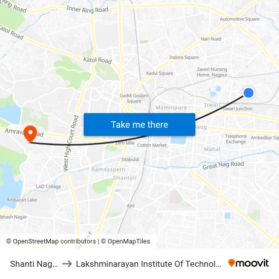 Shanti Nagar to Lakshminarayan Institute Of Technology map