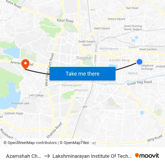 Azamshah Chowk to Lakshminarayan Institute Of Technology map
