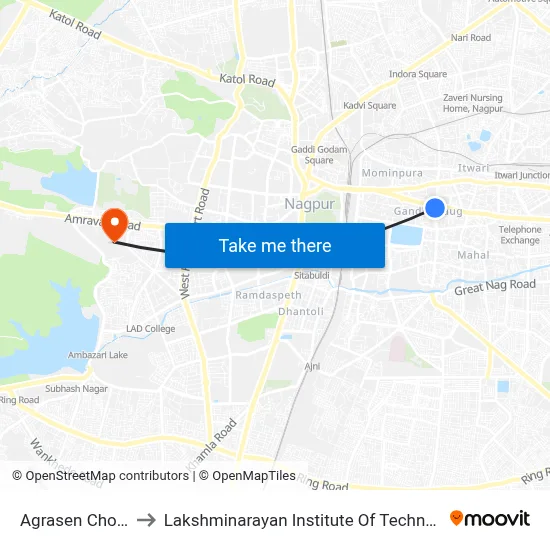 Agrasen Chowk to Lakshminarayan Institute Of Technology map