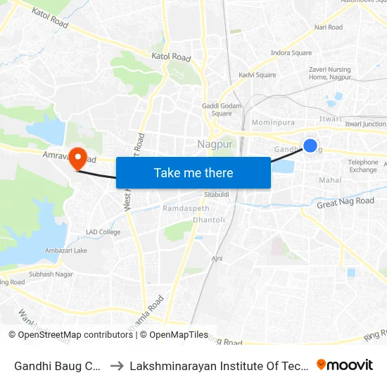 Gandhi Baug Chowk to Lakshminarayan Institute Of Technology map