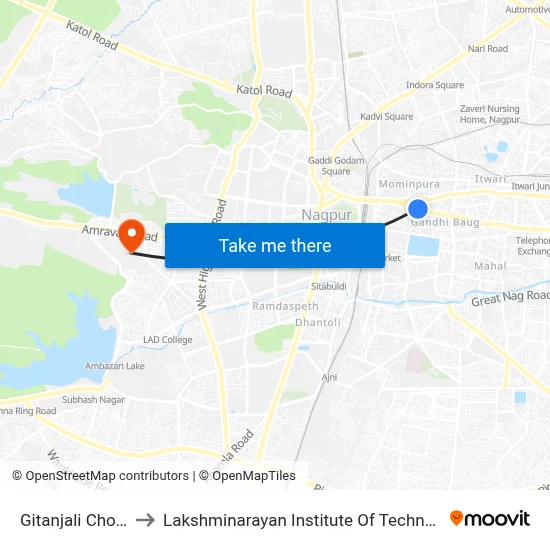 Gitanjali Chowk to Lakshminarayan Institute Of Technology map