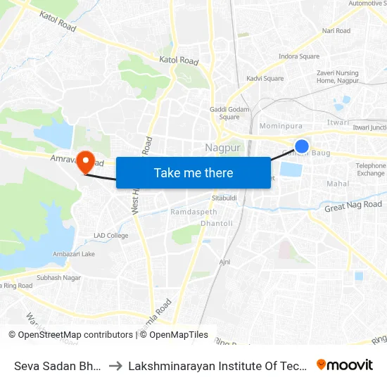 Seva Sadan Bhavan to Lakshminarayan Institute Of Technology map