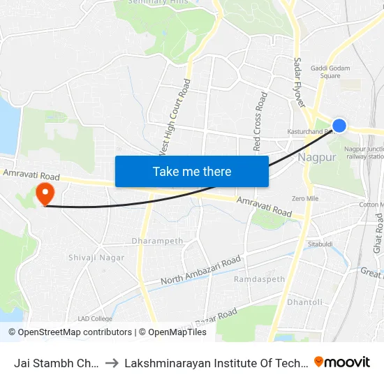 Jai Stambh Chowk to Lakshminarayan Institute Of Technology map