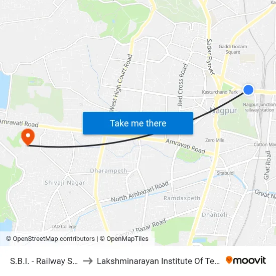 S.B.I. - Railway Station to Lakshminarayan Institute Of Technology map