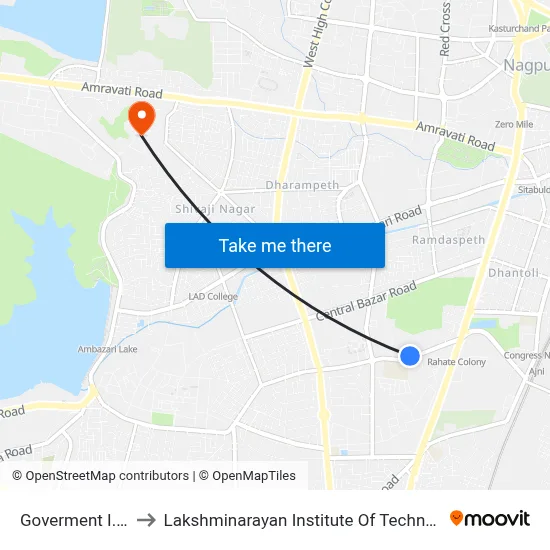 Goverment I.T.I. to Lakshminarayan Institute Of Technology map