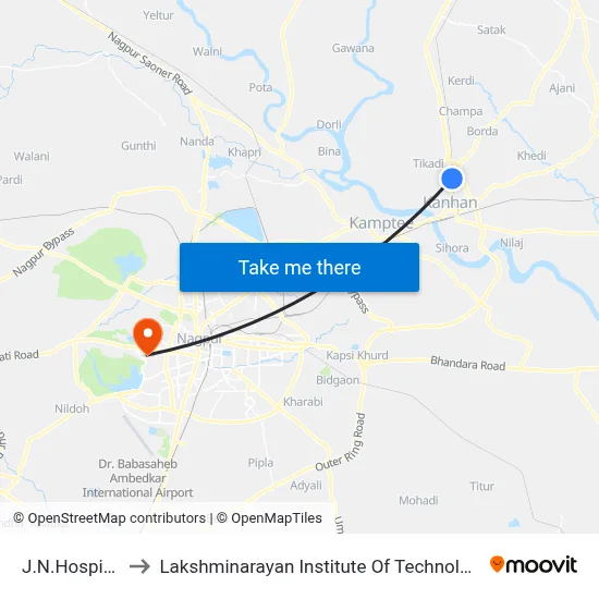 J.N.Hospital to Lakshminarayan Institute Of Technology map