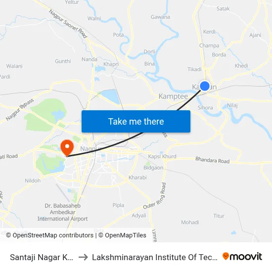 Santaji Nagar Kandri to Lakshminarayan Institute Of Technology map